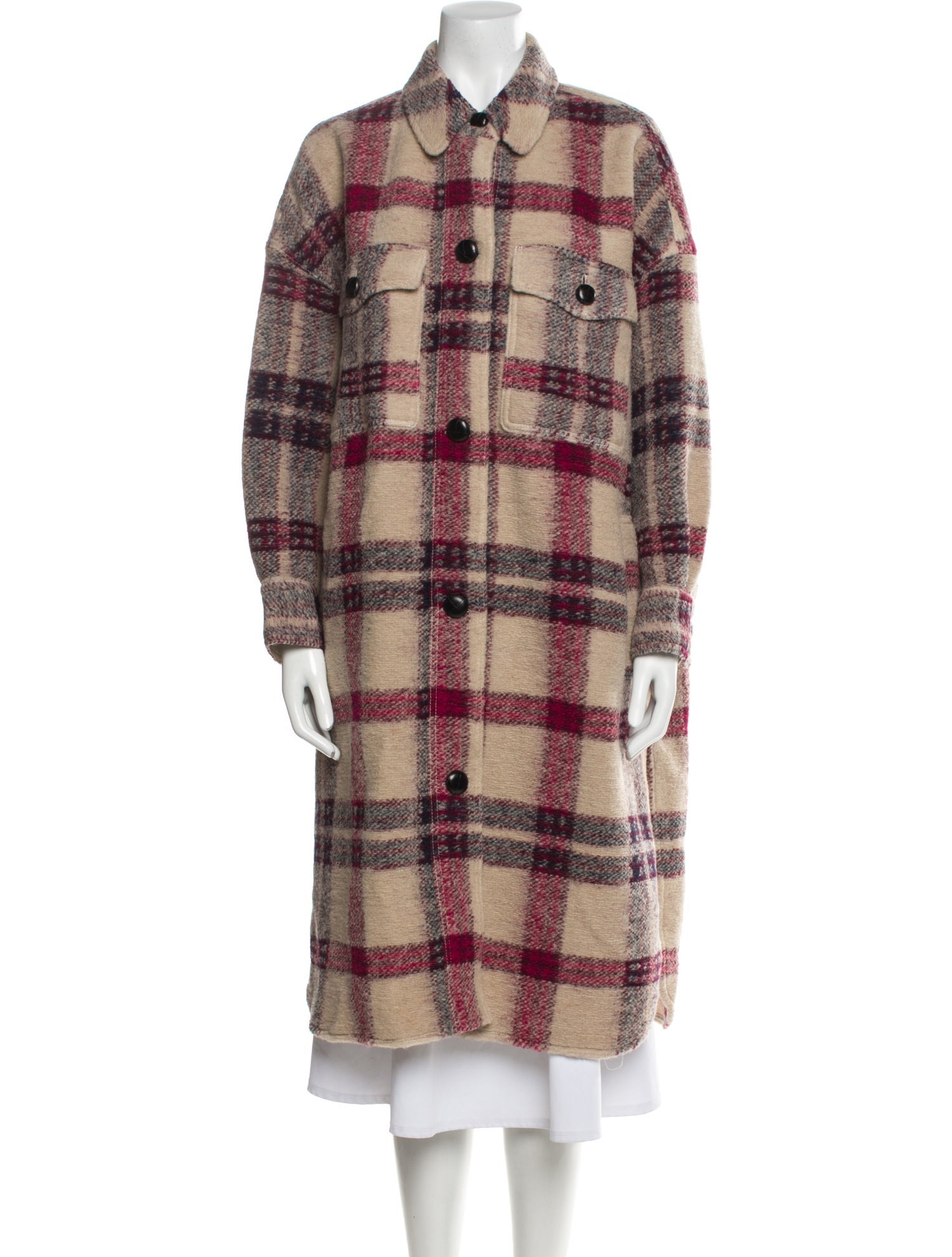 Étoile Isabel Marant Merino Wool Plaid Print Peacoat