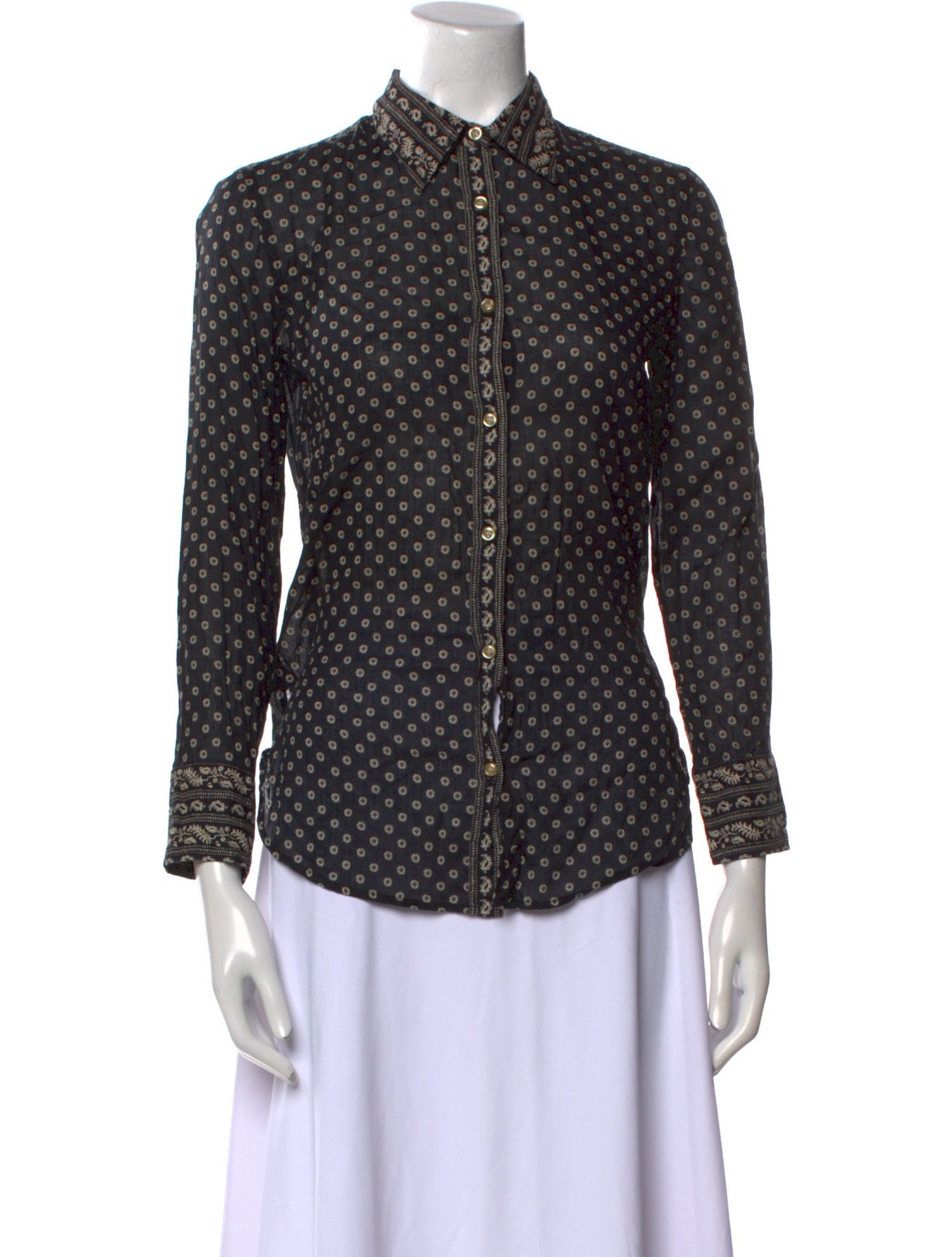 Étoile Isabel Marant Polka Dot Print Three-Quarter Sleeve Button-Up Top