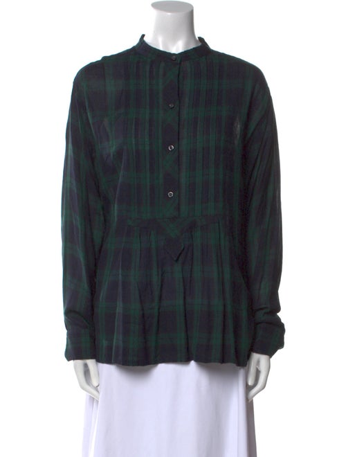 Étoile Isabel Marant Plaid Print Mock Neck Button-Up Top