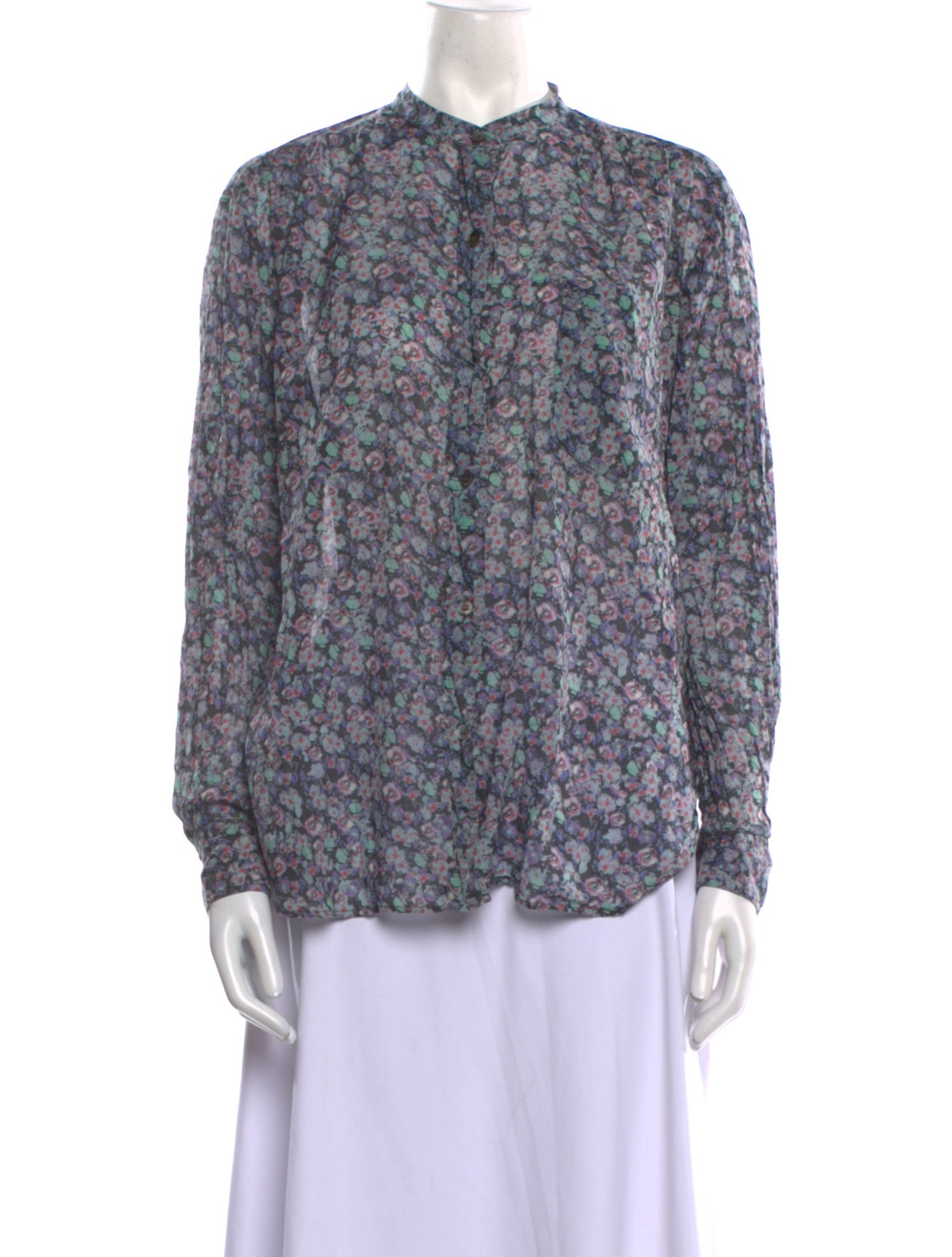 Étoile Isabel Marant Floral Print Mock Neck Button-Up Top