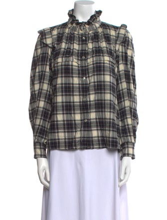 Étoile Isabel Marant Plaid Print Mock Neck Button-Up Top