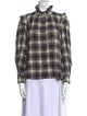 Étoile Isabel Marant Plaid Print Mock Neck Button-Up Top