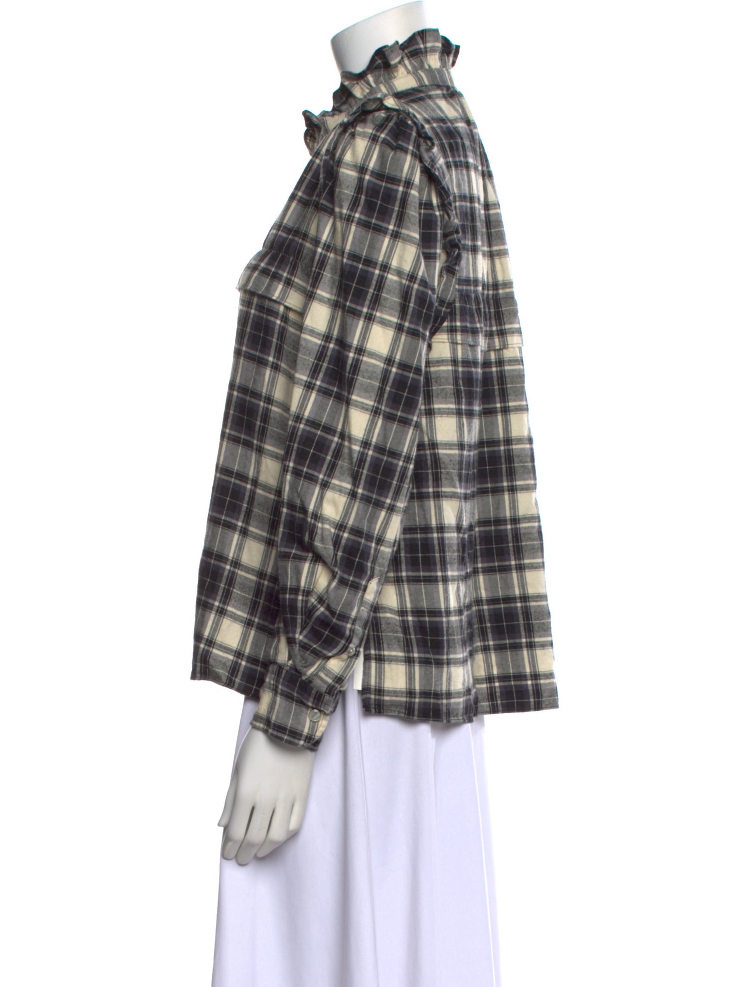 Étoile Isabel Marant Plaid Print Mock Neck Button-Up Top