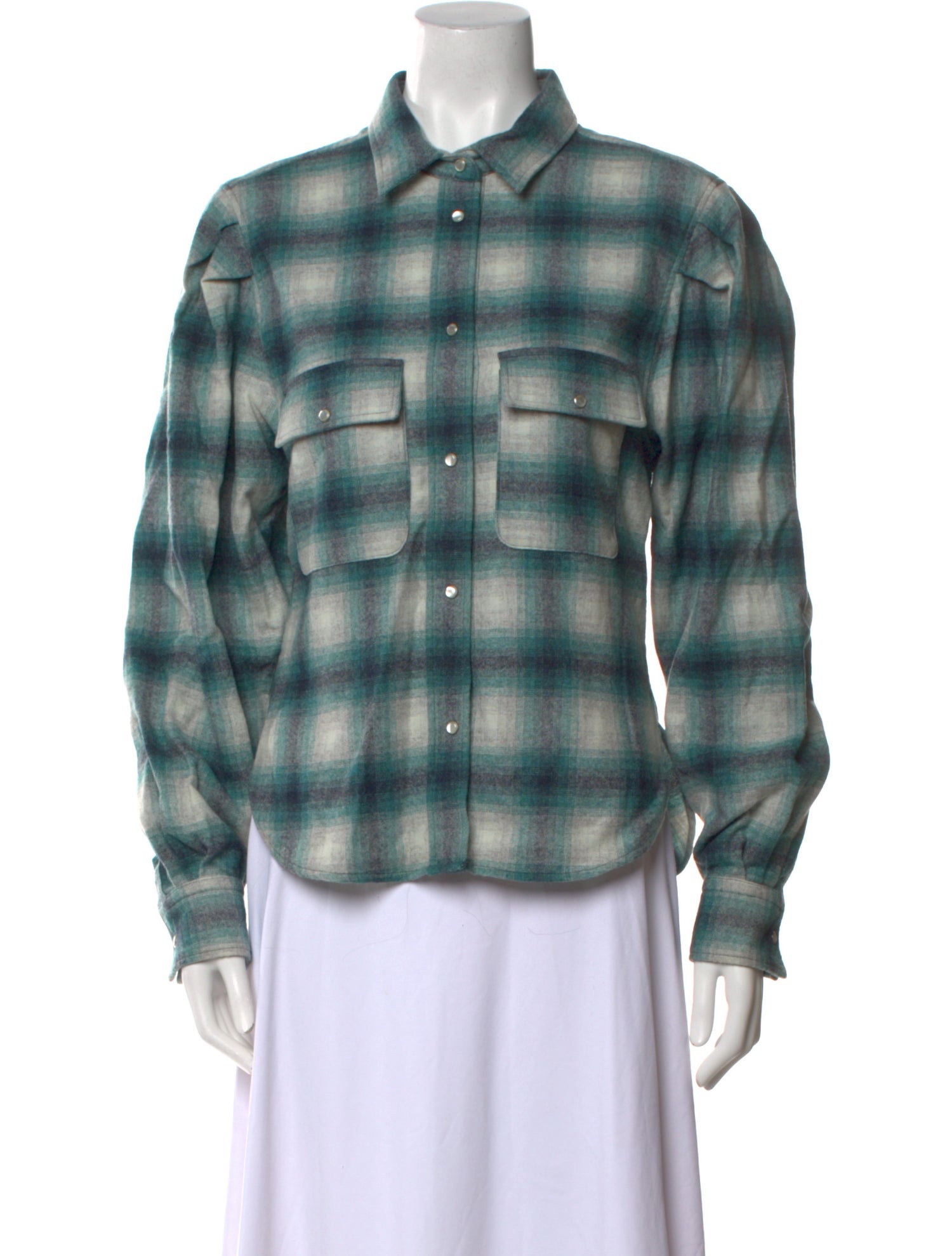 Étoile Isabel Marant Wool Plaid Print Button-Up Top