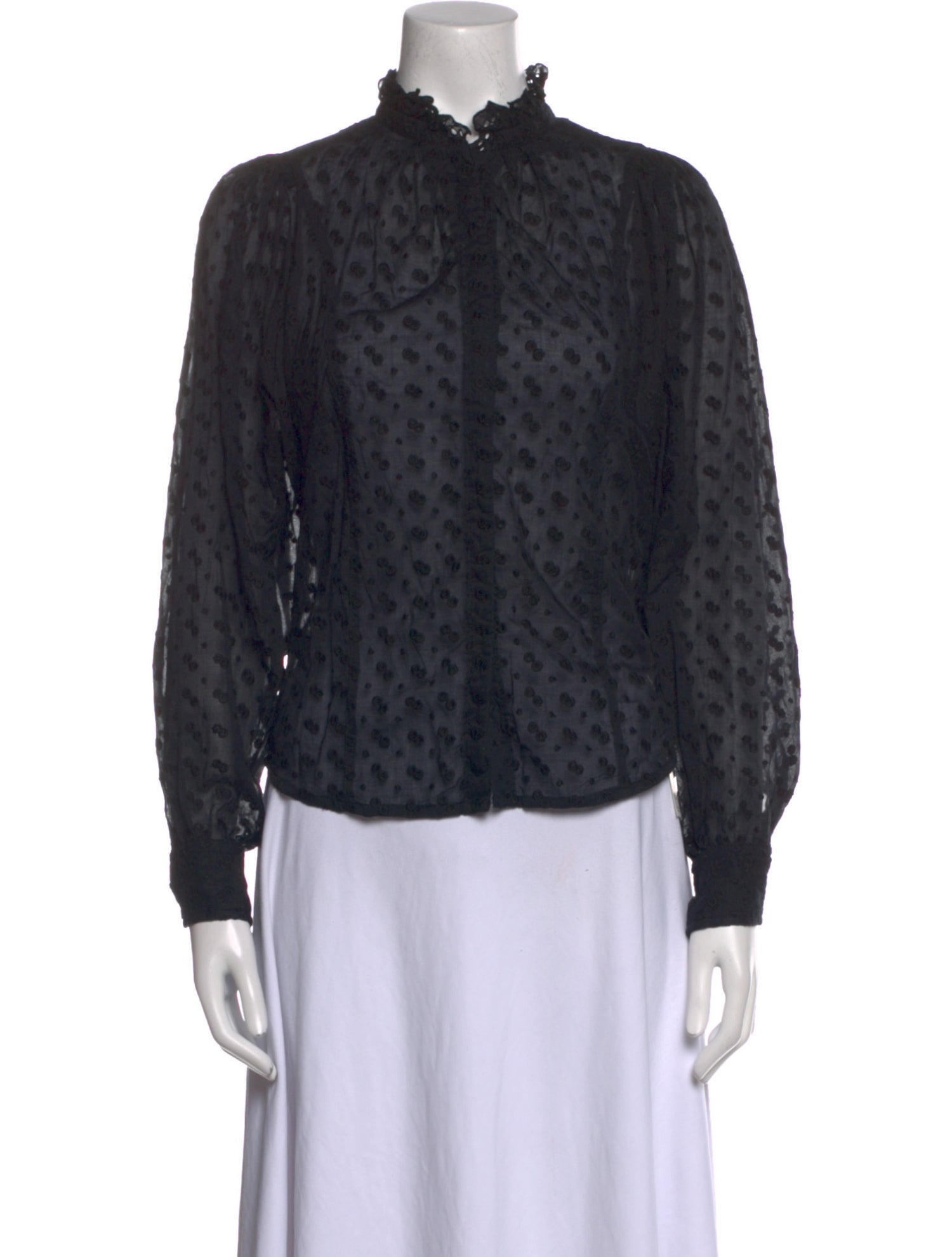 Étoile Isabel Marant Polka Dot Print Mock Neck Button-Up Top