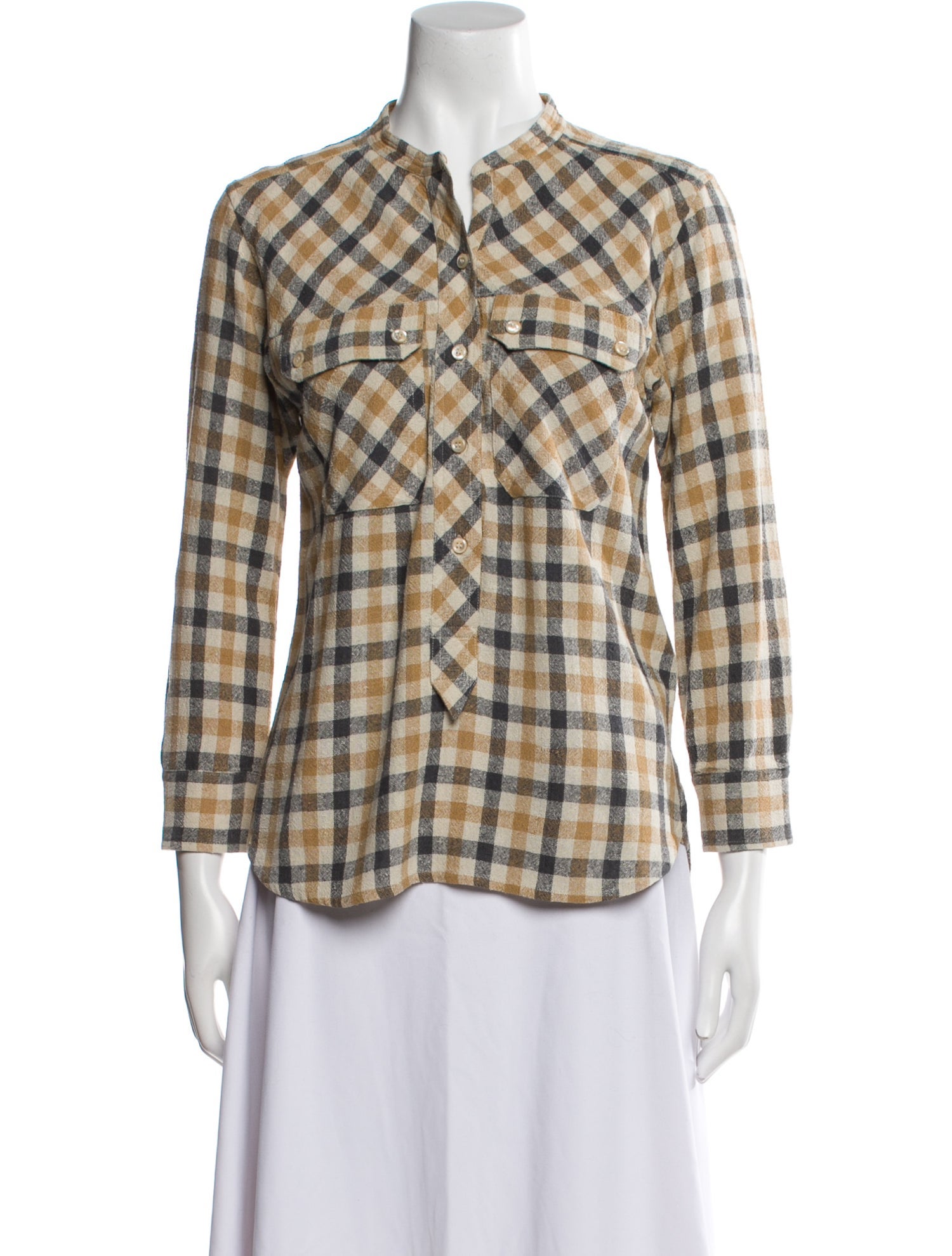 Étoile Isabel Marant Silk Plaid Print Button-Up Top