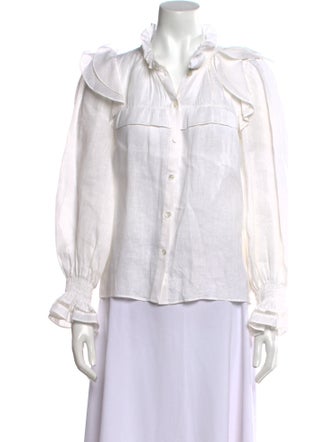 Étoile Isabel Marant Linen Mock Neck Button-Up Top