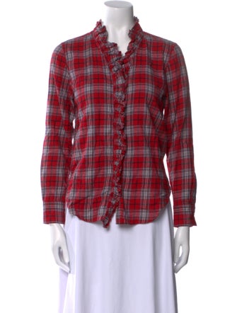 Étoile Isabel Marant Plaid Print Mock Neck Button-Up Top