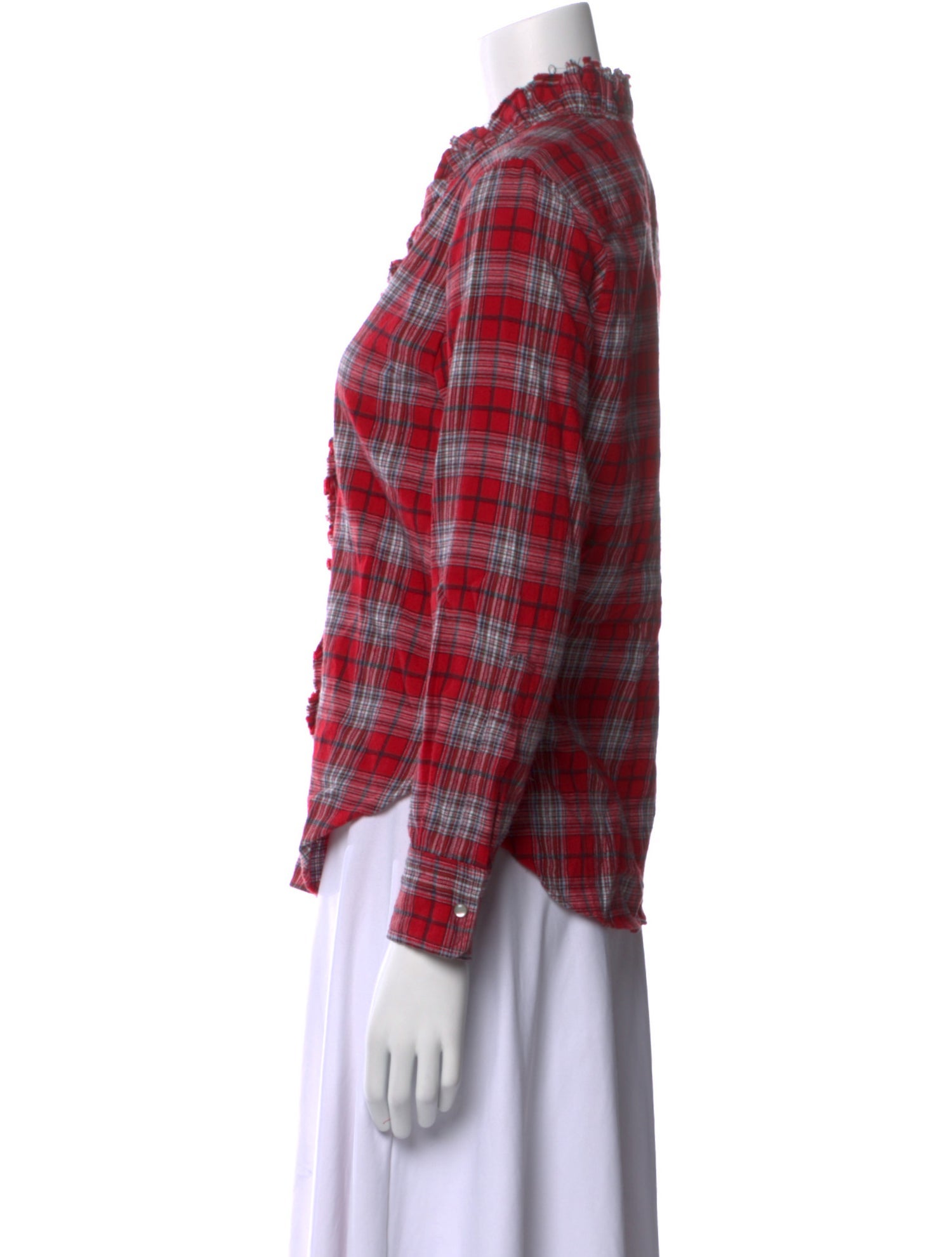 Étoile Isabel Marant Plaid Print Mock Neck Button-Up Top