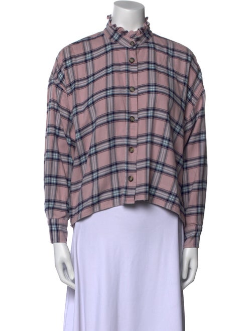 Étoile Isabel Marant Plaid Print Mock Neck Button-Up Top