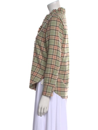 Étoile Isabel Marant Plaid Print Three-Quarter Sleeve Button-Up Top