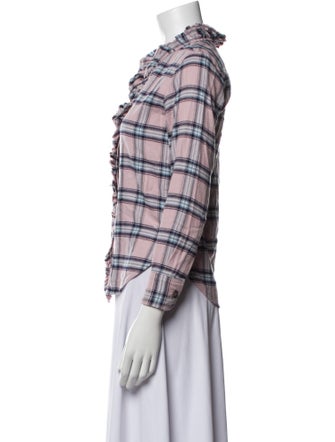 Étoile Isabel Marant Plaid Print Three-Quarter Sleeve Button-Up Top