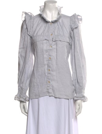 Étoile Isabel Marant Linen Mock Neck Button-Up Top