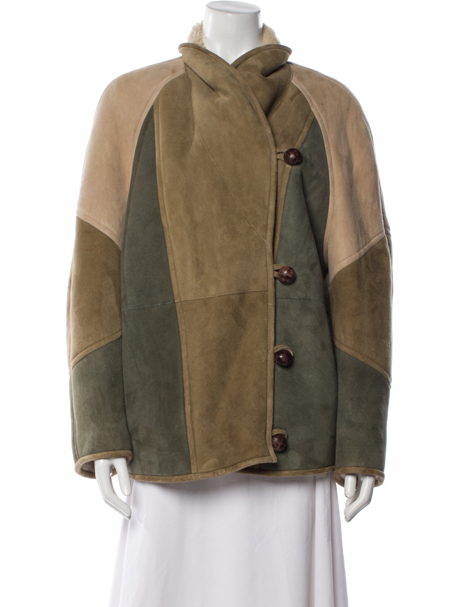 Étoile Isabel Marant Lamb Leather Colorblock Pattern Fur Coat