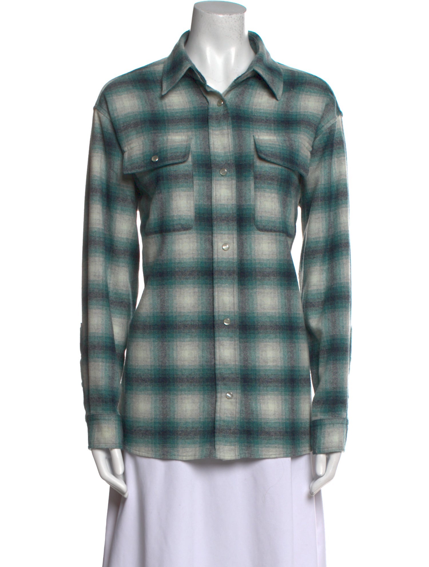 Étoile Isabel Marant Wool Plaid Print Button-Up Top