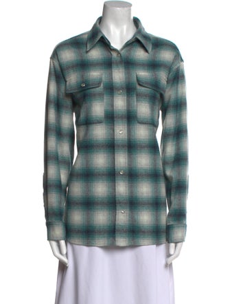 Étoile Isabel Marant Wool Plaid Print Button-Up Top