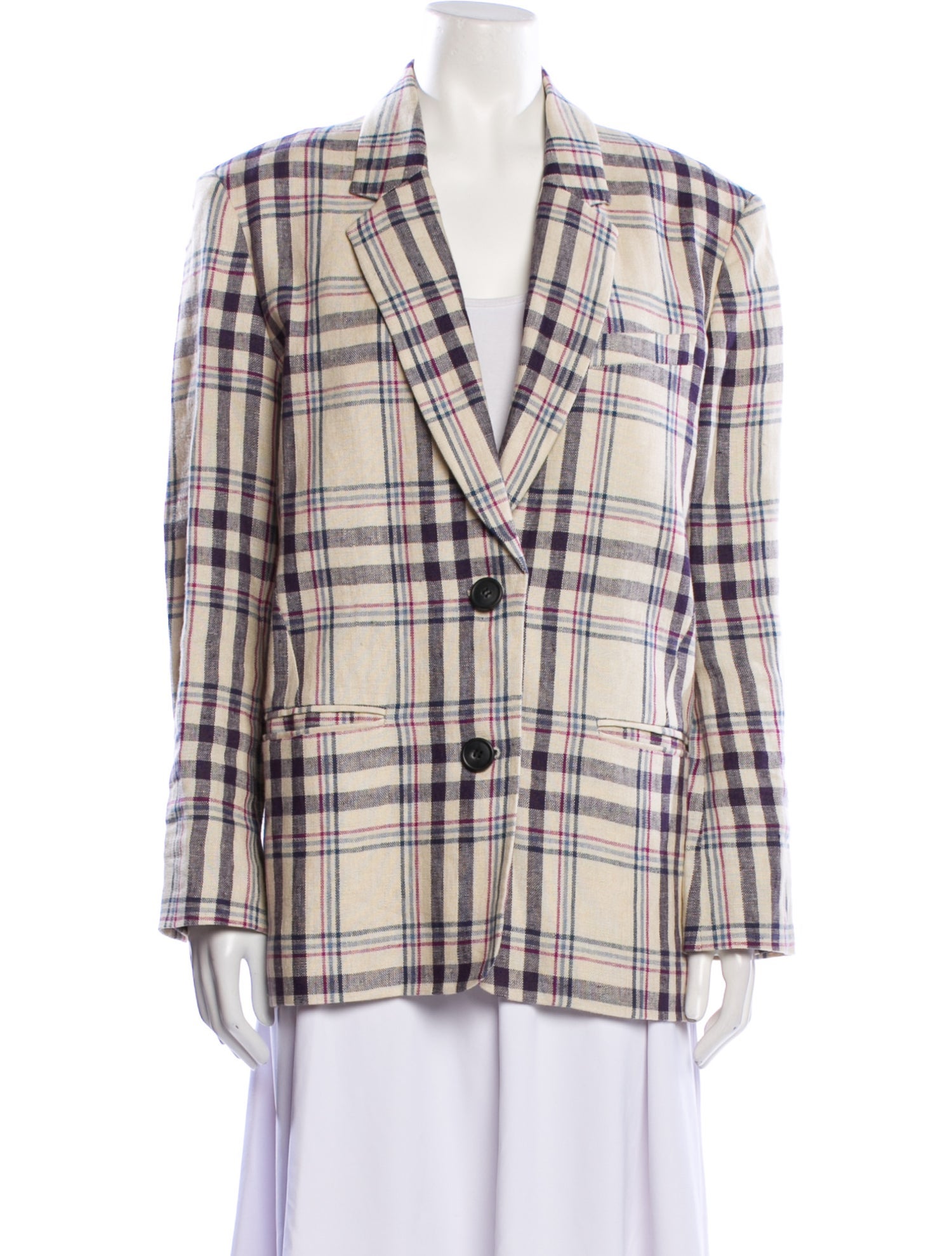 Étoile Isabel Marant Linen Plaid Print Blazer