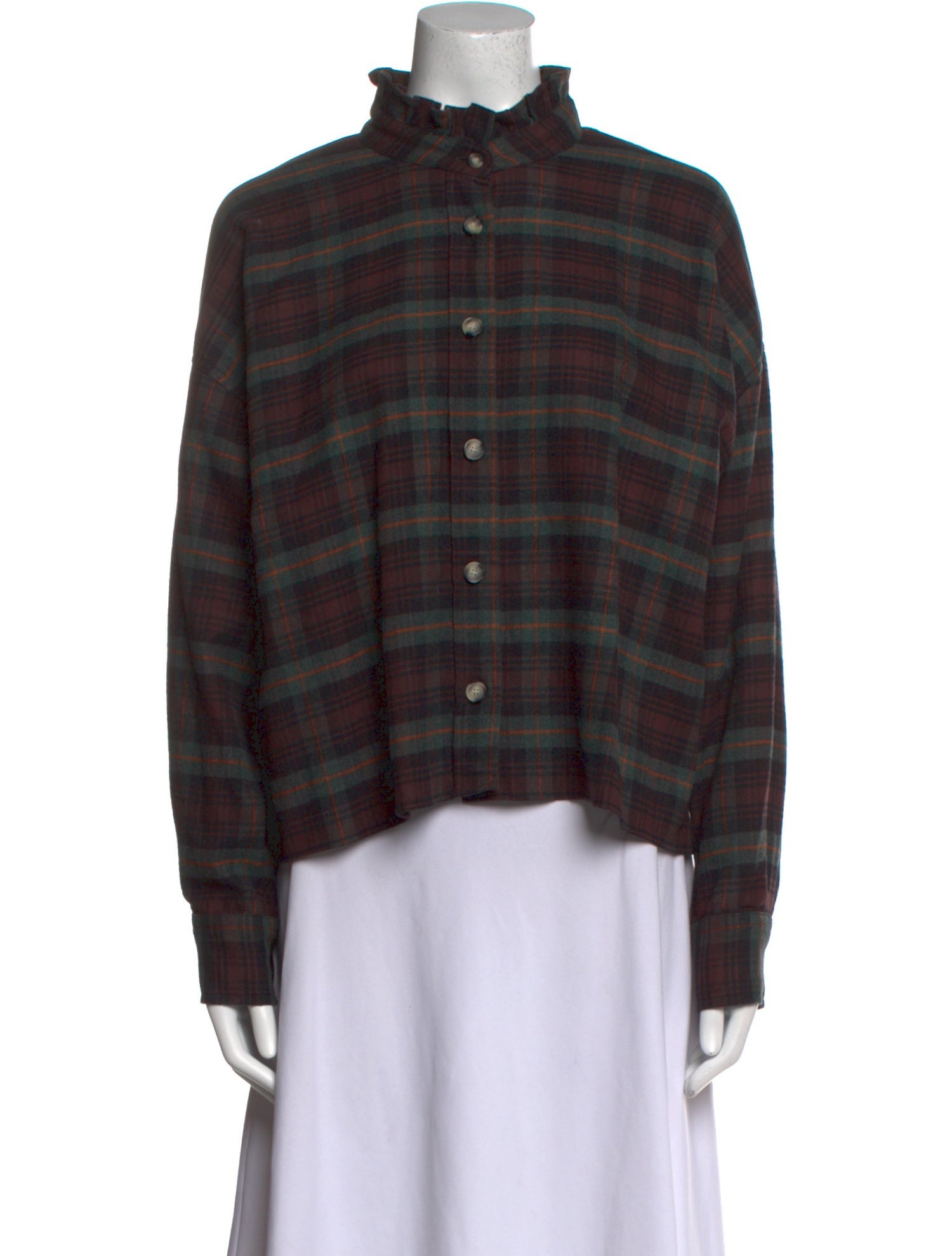 Étoile Isabel Marant Plaid Print Mock Neck Button-Up Top