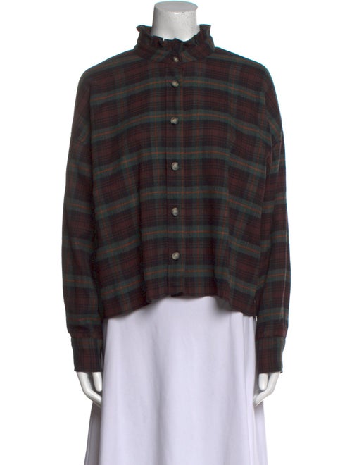 Étoile Isabel Marant Plaid Print Mock Neck Button-Up Top