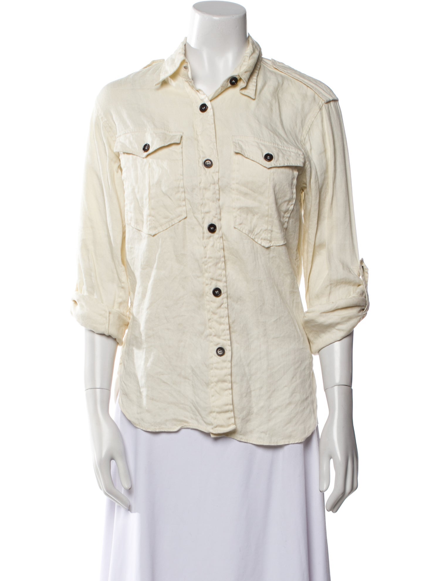 Étoile Isabel Marant Linen Three-Quarter Sleeve Button-Up Top