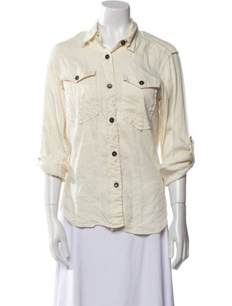 Étoile Isabel Marant Linen Three-Quarter Sleeve Button-Up Top