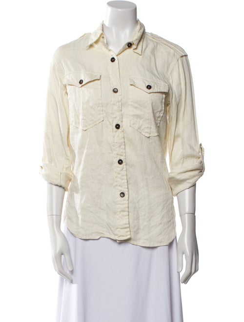 Étoile Isabel Marant Linen Three-Quarter Sleeve Button-Up Top