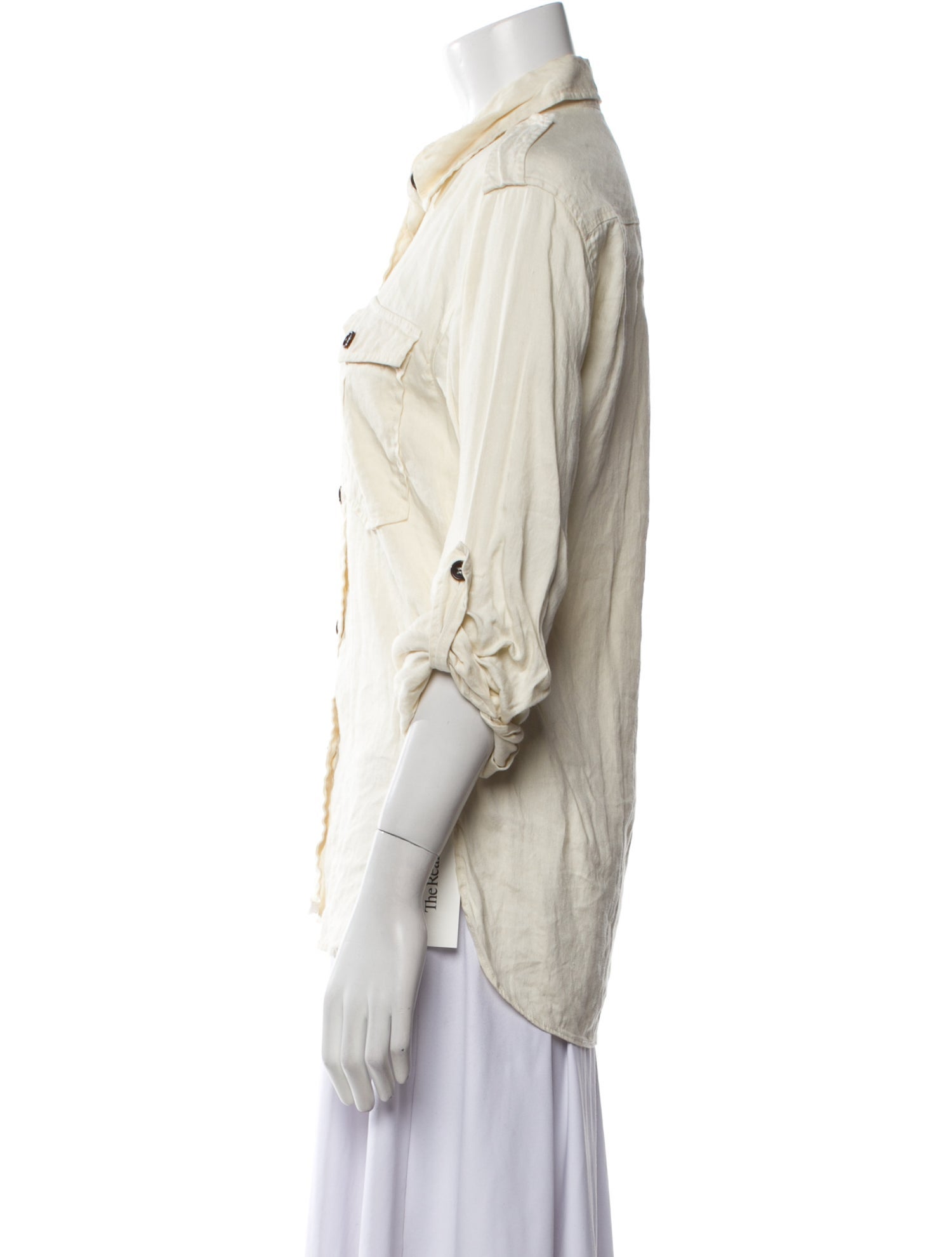 Étoile Isabel Marant Linen Three-Quarter Sleeve Button-Up Top