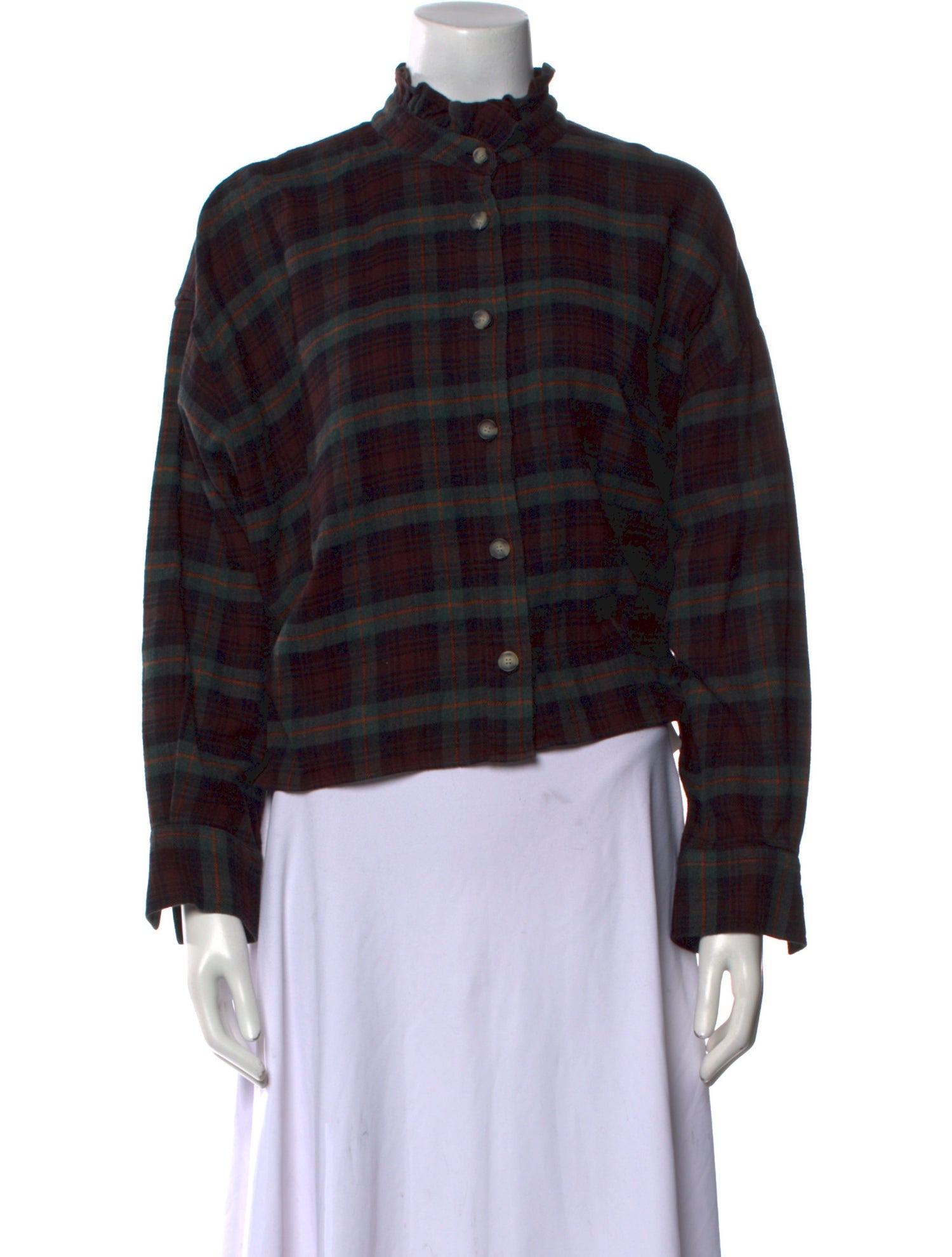 Étoile Isabel Marant Plaid Print Mock Neck Button-Up Top