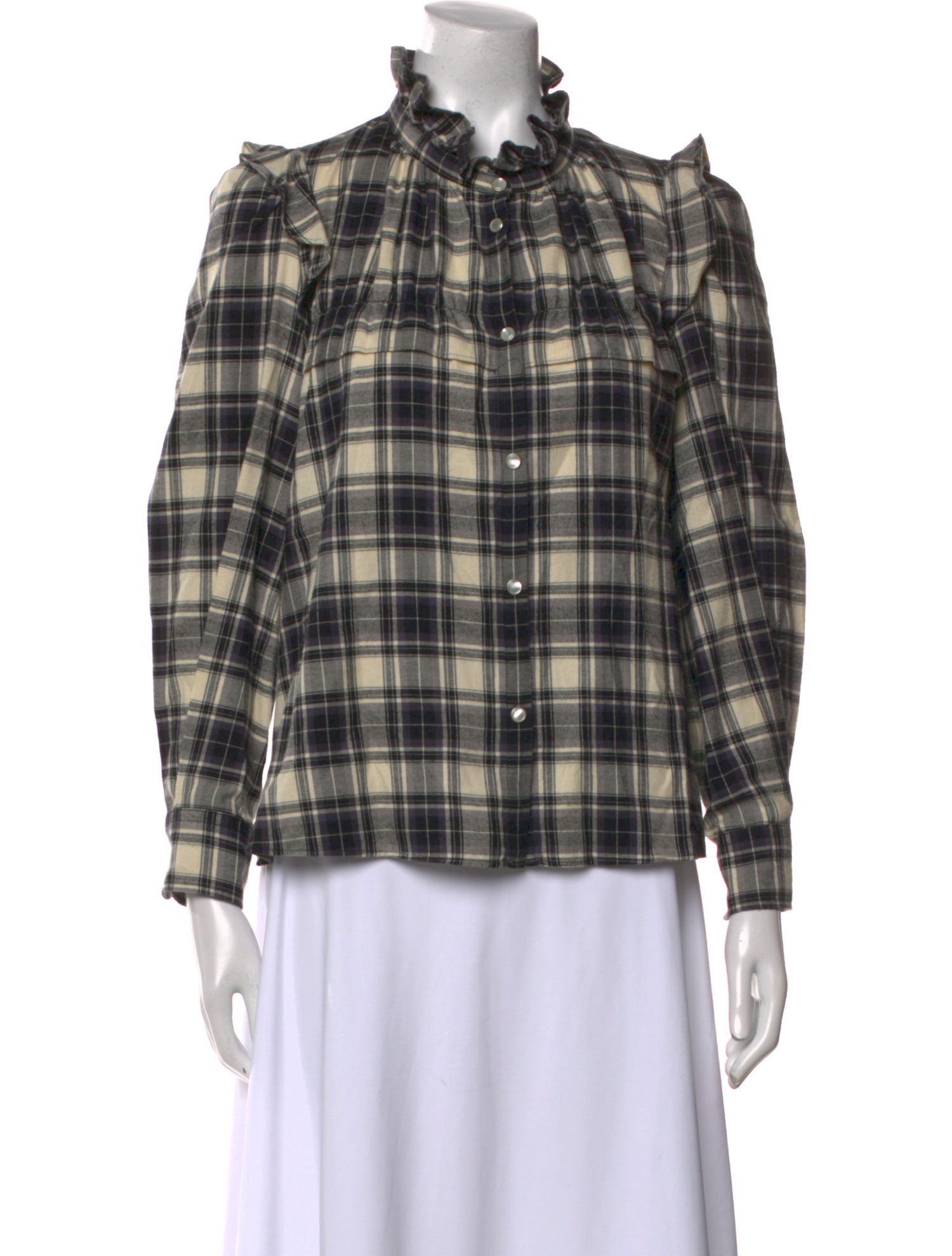 Étoile Isabel Marant Plaid Print Mock Neck Button-Up Top