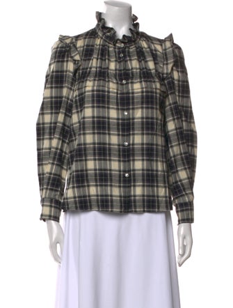 Étoile Isabel Marant Plaid Print Mock Neck Button-Up Top