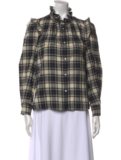Étoile Isabel Marant Plaid Print Mock Neck Button-Up Top