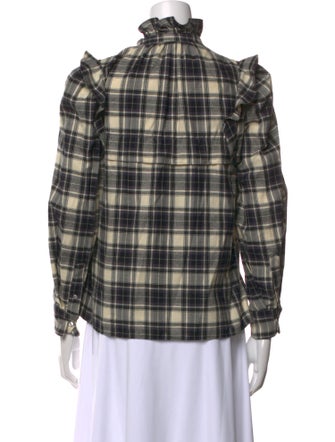 Étoile Isabel Marant Plaid Print Mock Neck Button-Up Top