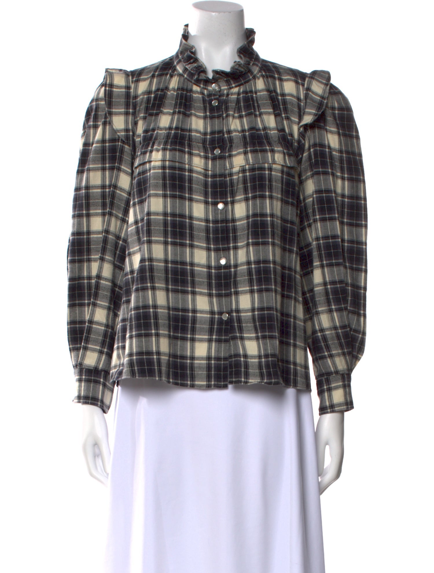 Étoile Isabel Marant Wool Plaid Print Button-Up Top w/ Tags