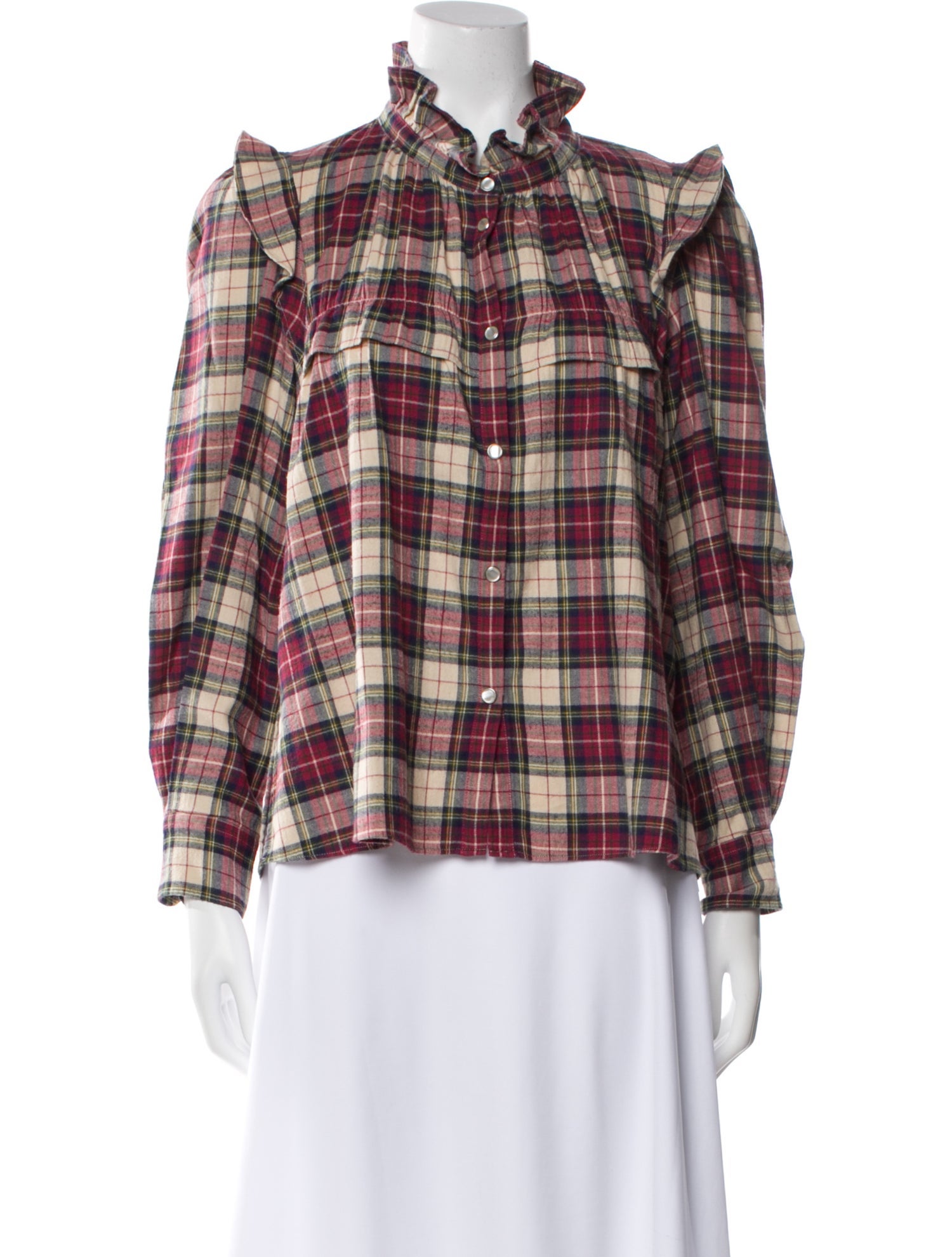 Étoile Isabel Marant Plaid Print Mock Neck Button-Up Top w/ Tags