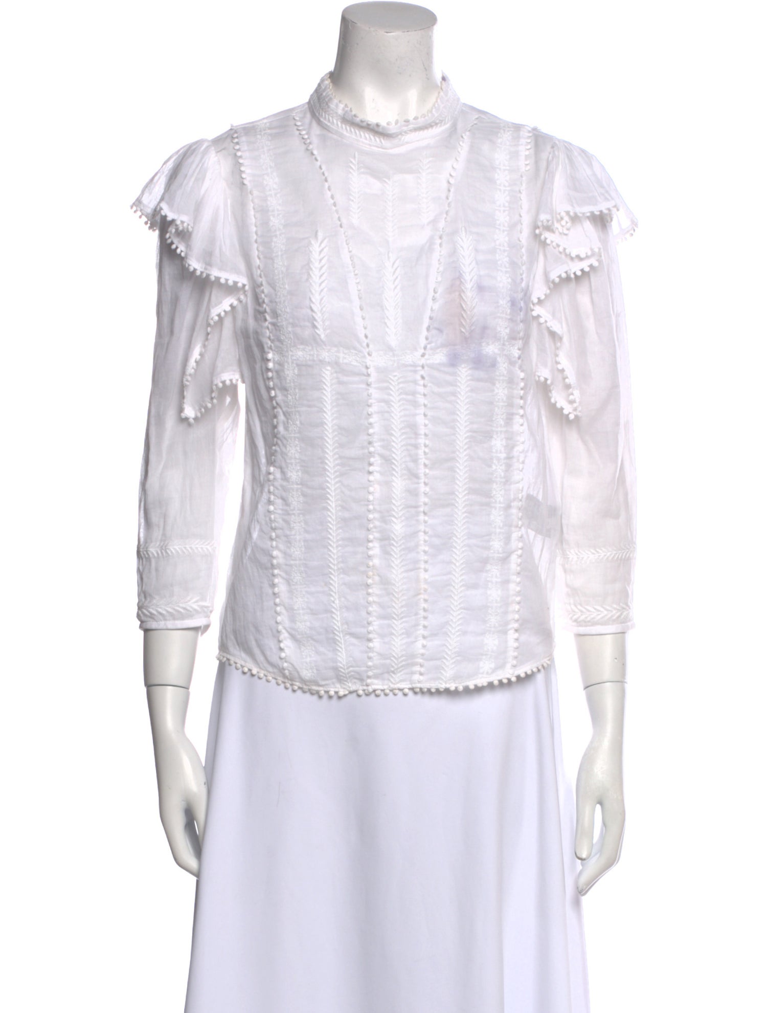Étoile Isabel Marant Mock Neck Three-Quarter Sleeve Button-Up Top
