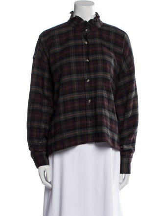 Étoile Isabel Marant Plaid Print Mock Neck Button-Up Top
