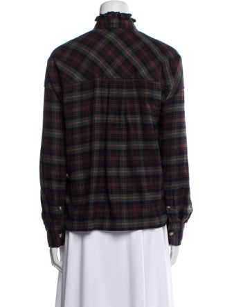 Étoile Isabel Marant Plaid Print Mock Neck Button-Up Top