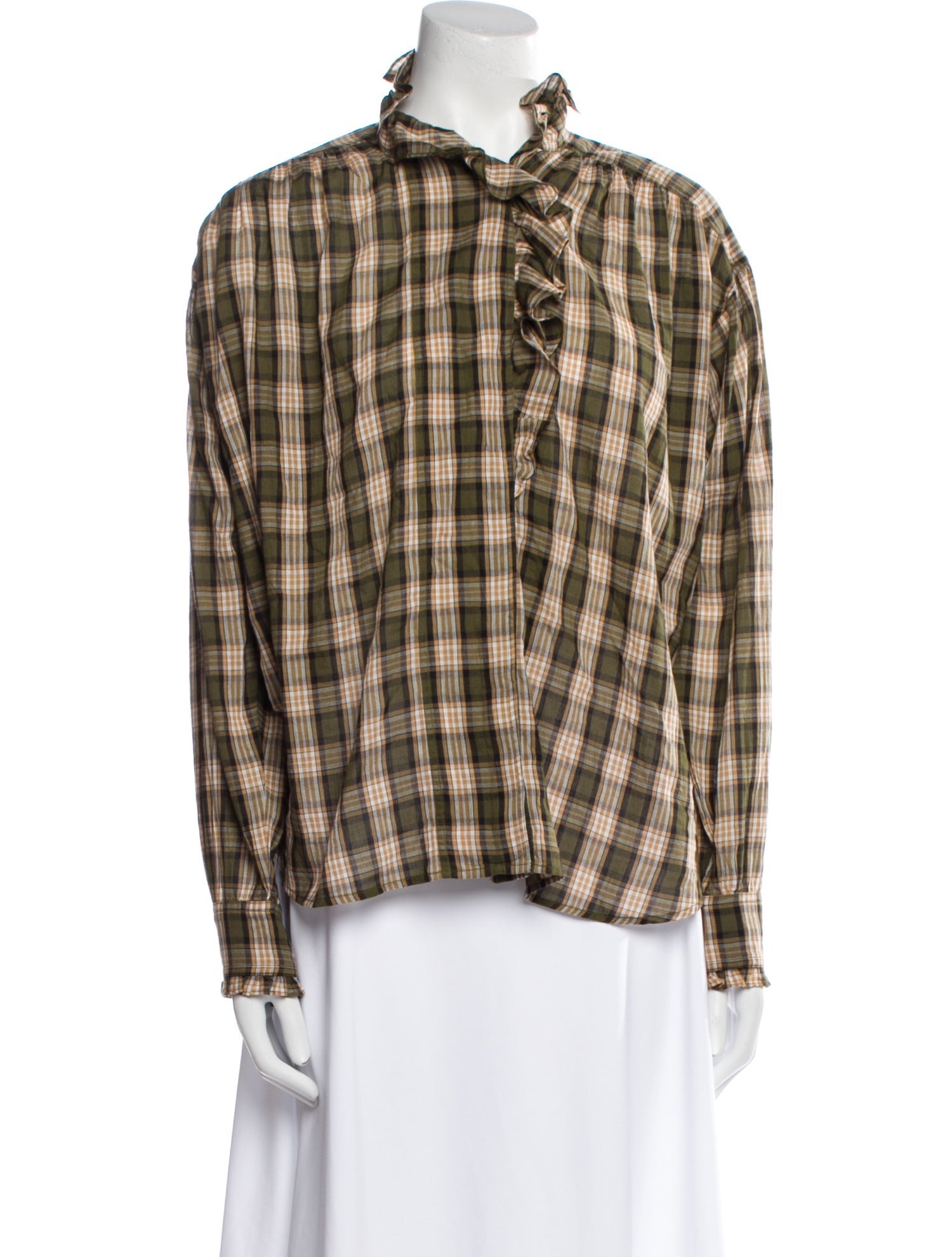 Étoile Isabel Marant Plaid Print Mock Neck Button-Up Top w/ Tags
