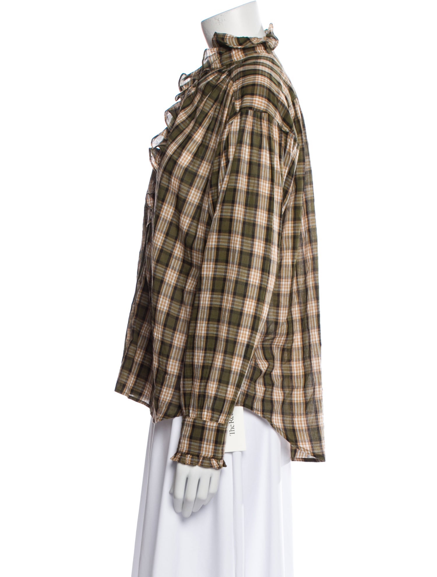 Étoile Isabel Marant Plaid Print Mock Neck Button-Up Top w/ Tags