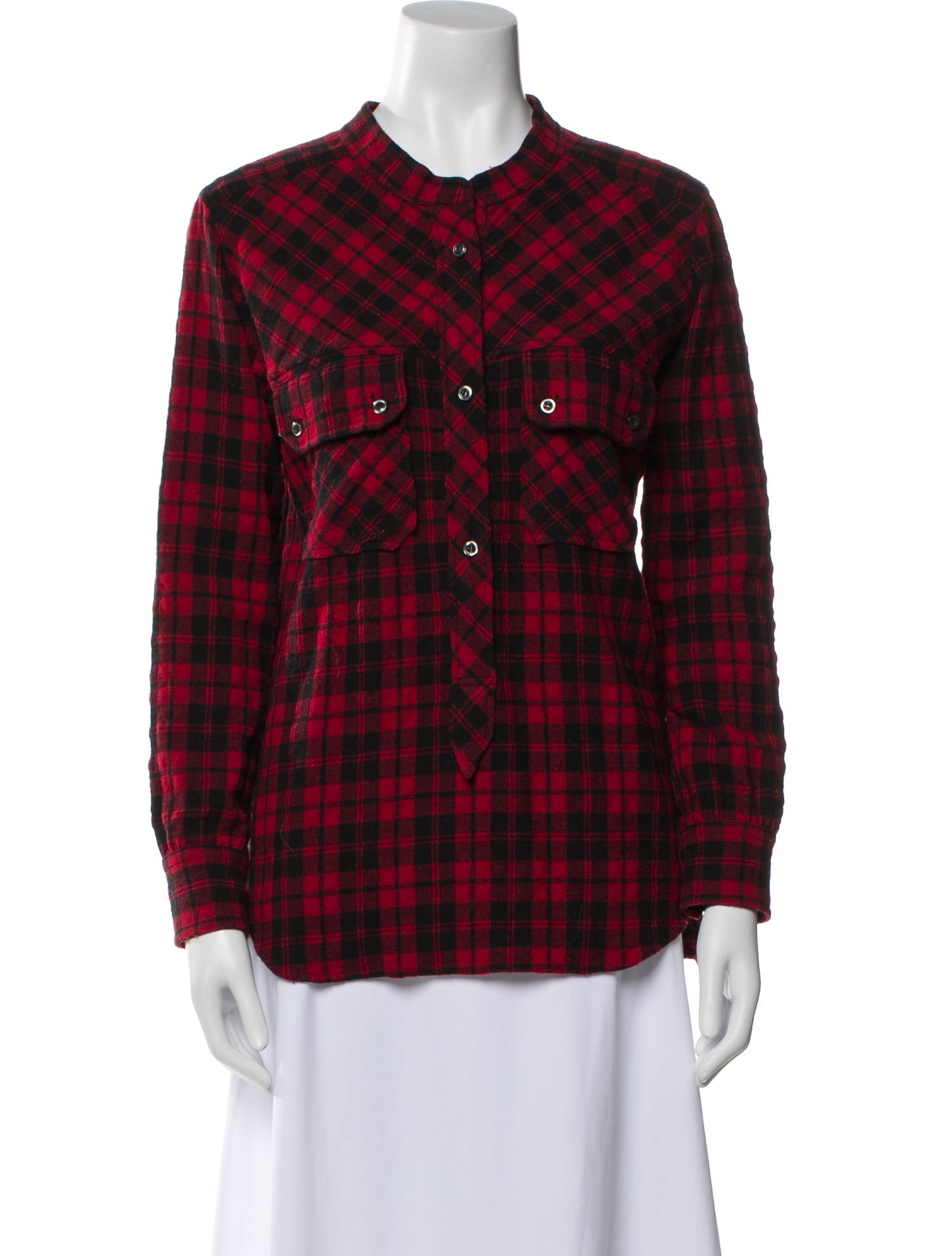 Étoile Isabel Marant Virgin Wool Plaid Print Button-Up Top