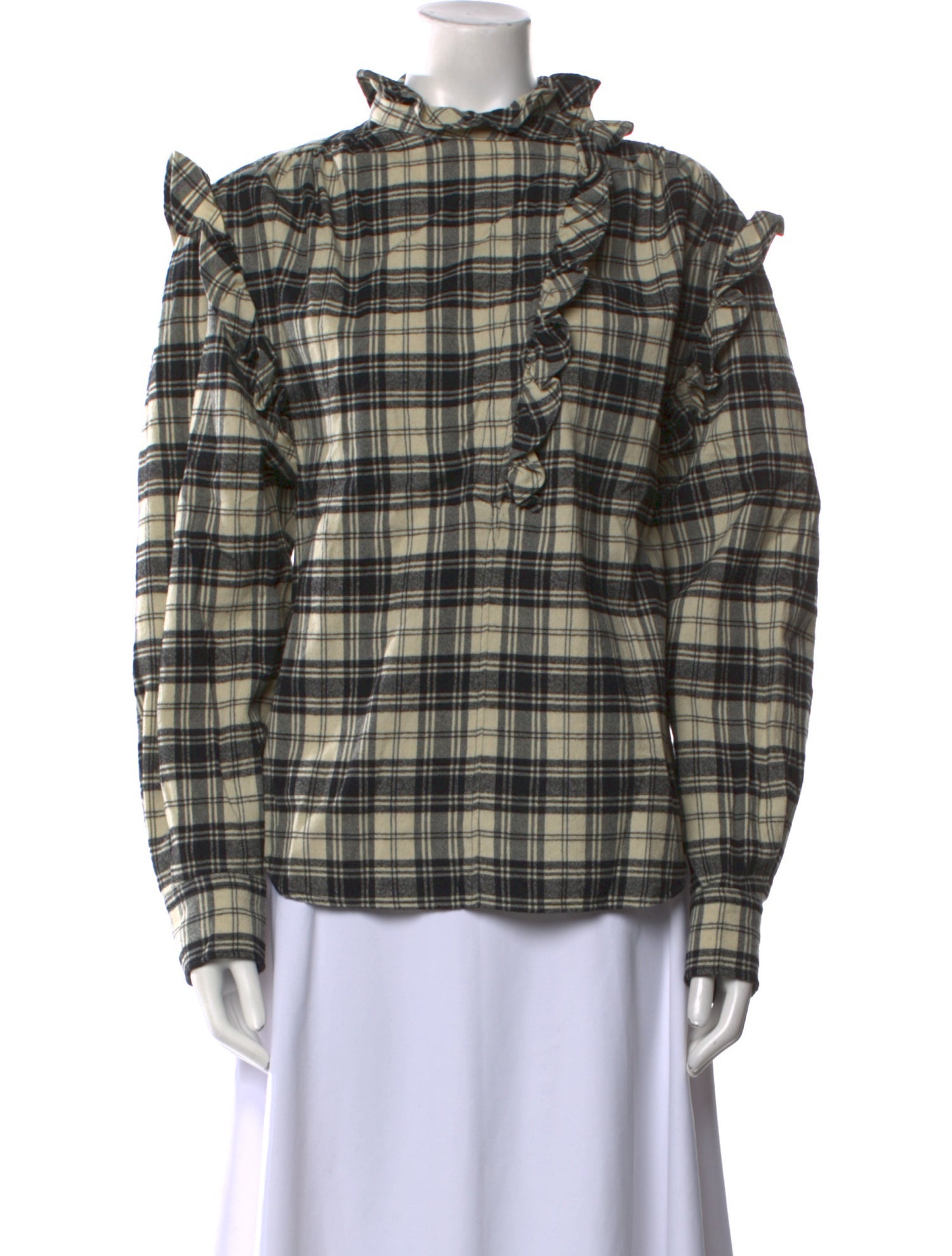 Étoile Isabel Marant Plaid Print Mock Neck Button-Up Top
