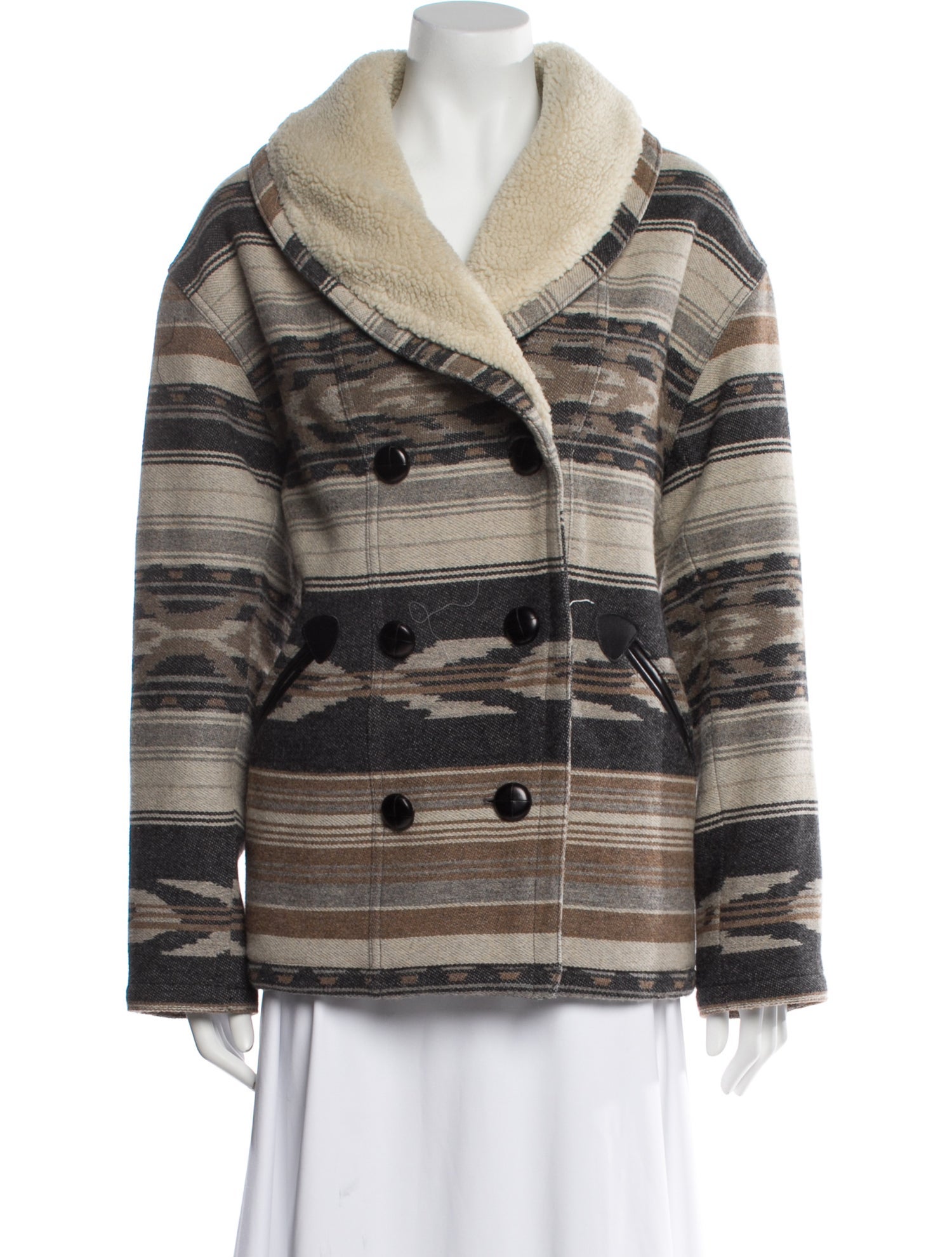 Étoile Isabel Marant Wool Striped Faux Fur Coat