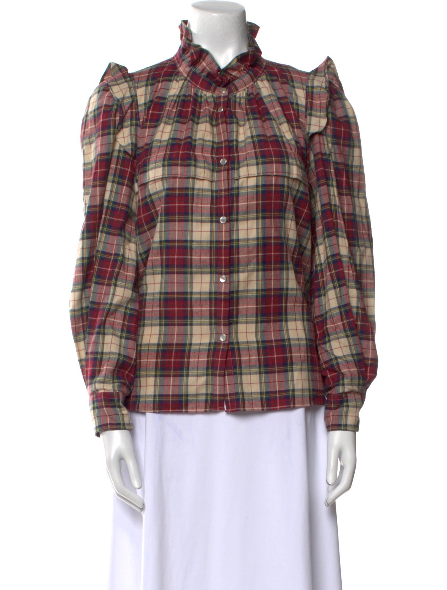 Étoile Isabel Marant Plaid Print Mock Neck Button-Up Top