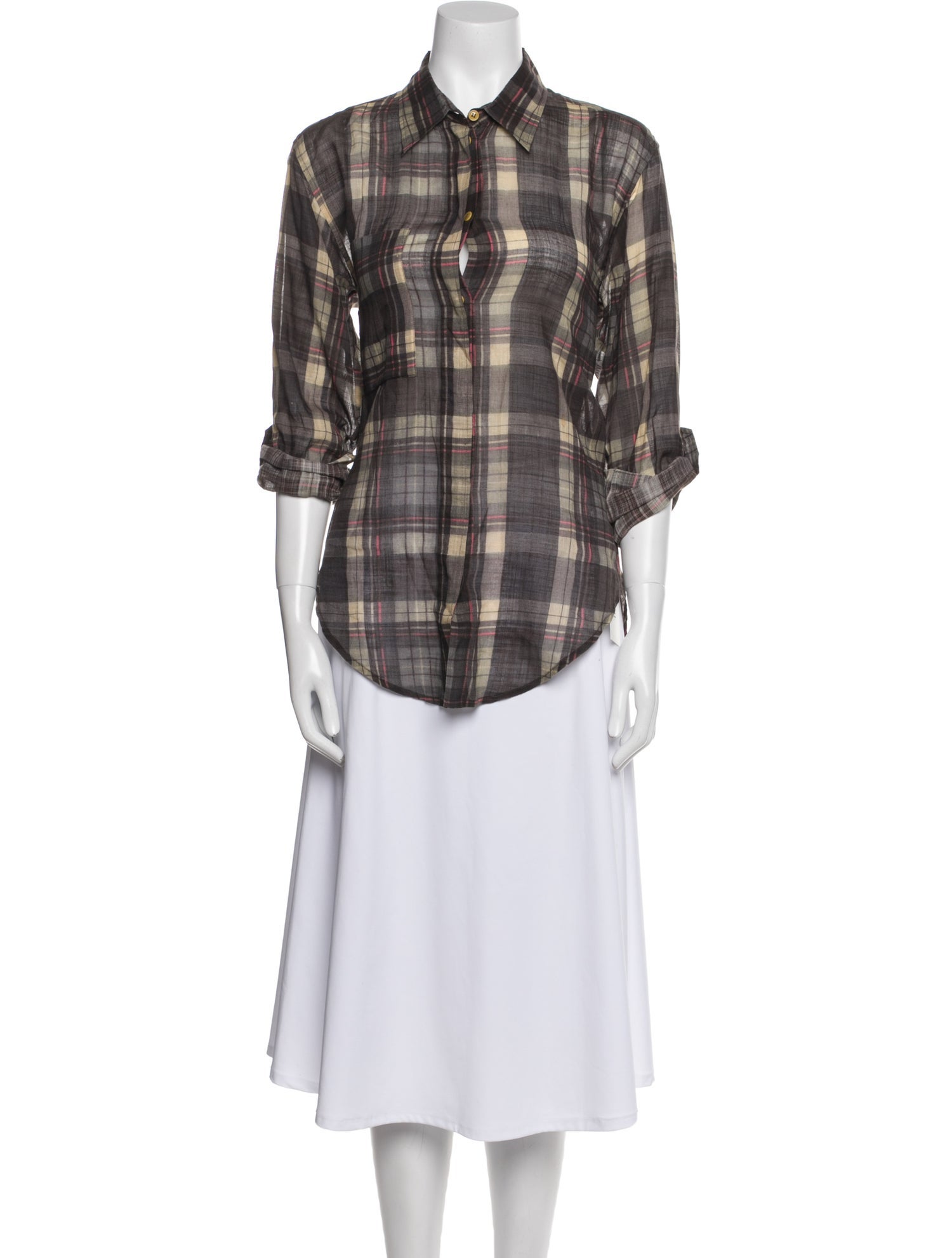 Étoile Isabel Marant Plaid Print Three-Quarter Sleeve Button-Up Top