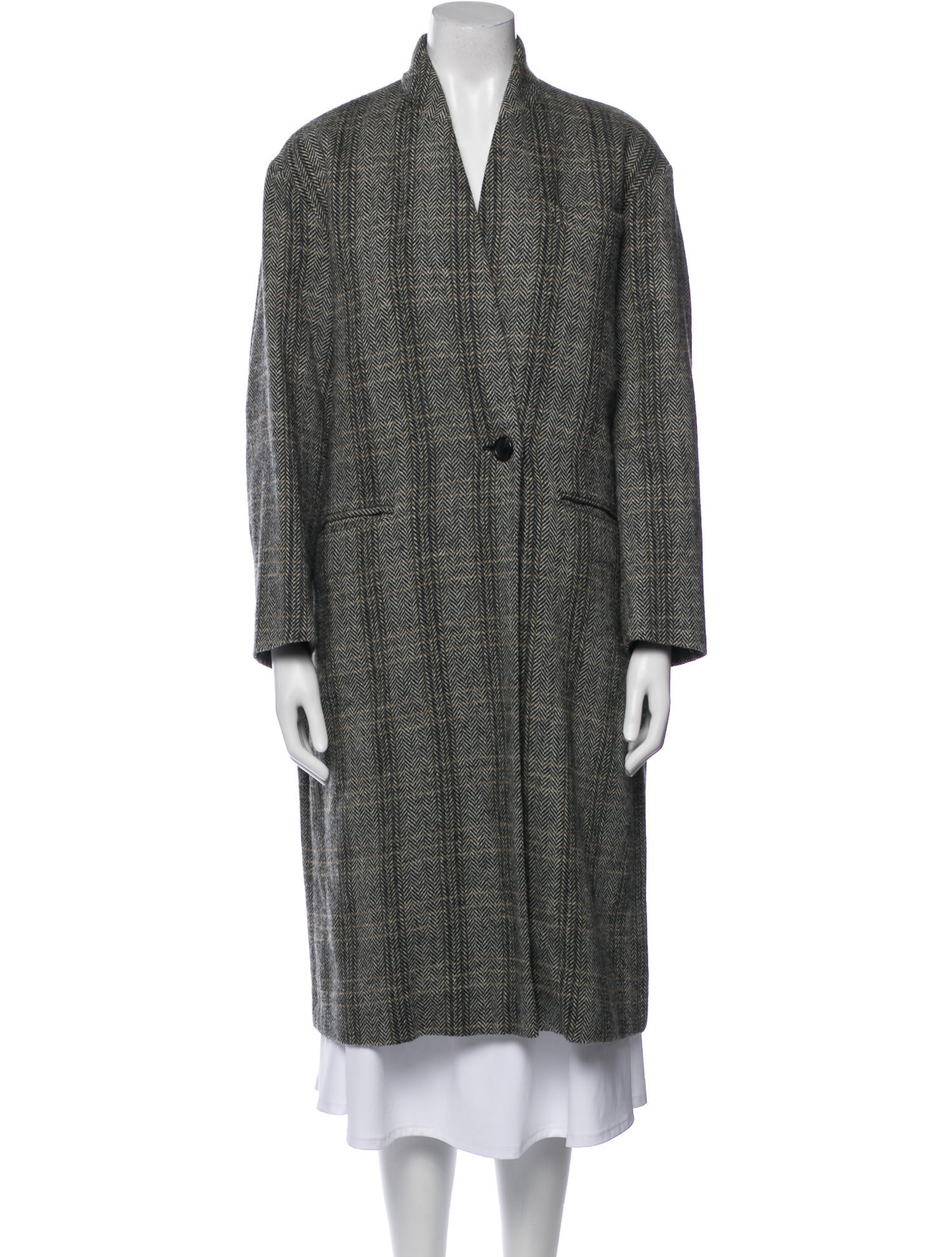 Étoile Isabel Marant Wool Tweed Pattern Faux Fur Coat