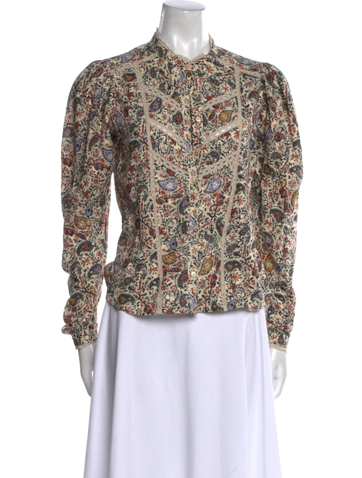 Étoile Isabel Marant Paisley Print Mock Neck Button-Up Top