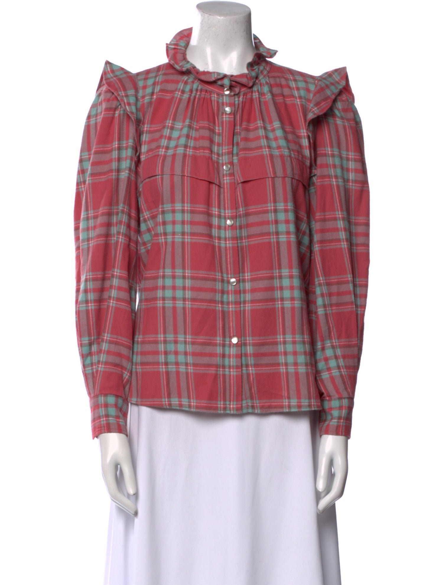 Étoile Isabel Marant Plaid Print Mock Neck Button-Up Top