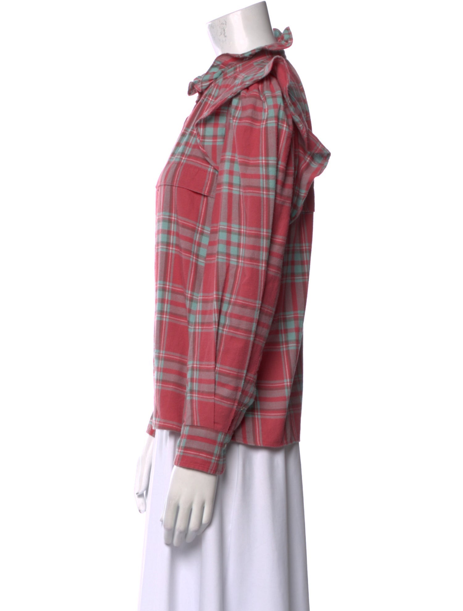 Étoile Isabel Marant Plaid Print Mock Neck Button-Up Top