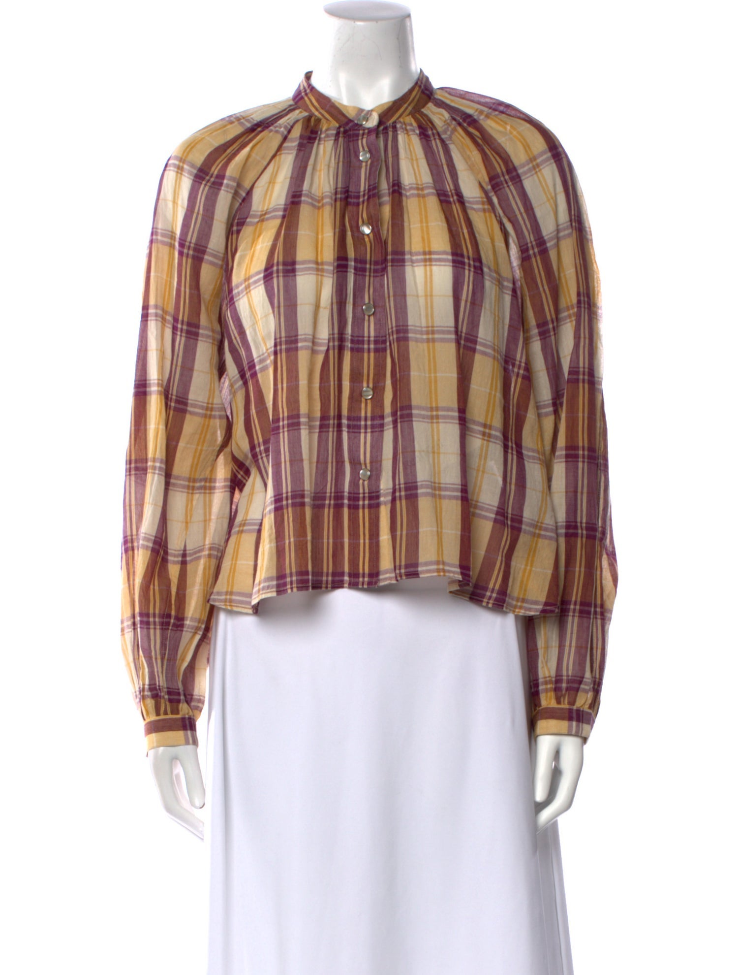 Étoile Isabel Marant Plaid Print Mock Neck Button-Up Top