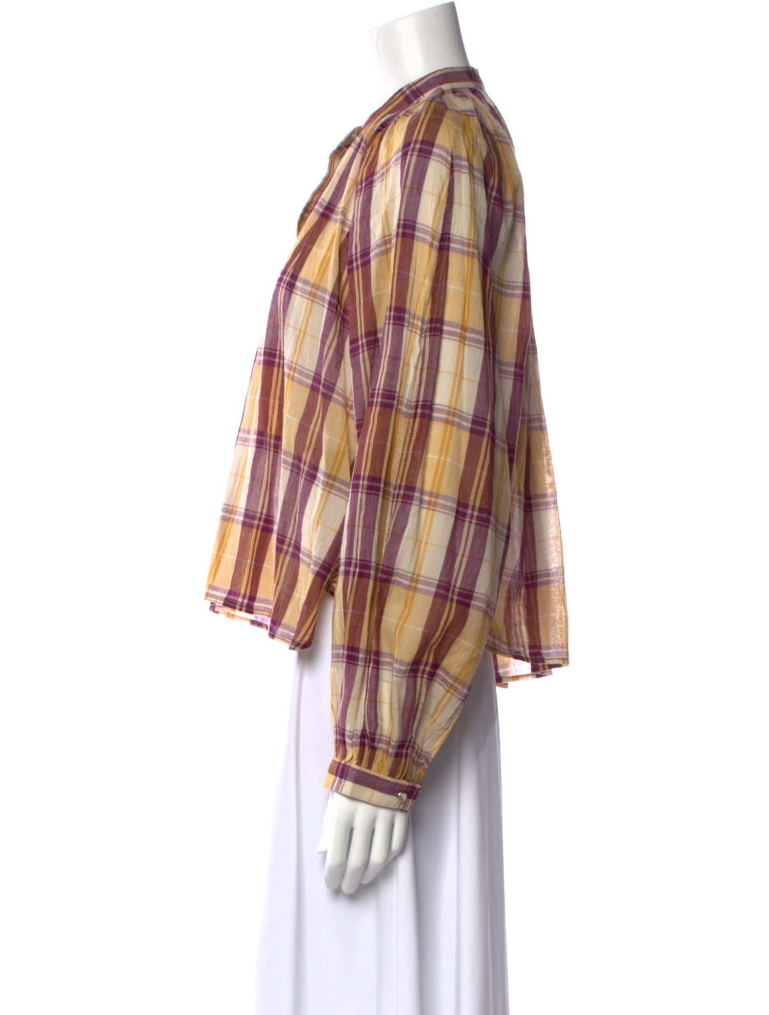 Étoile Isabel Marant Plaid Print Mock Neck Button-Up Top